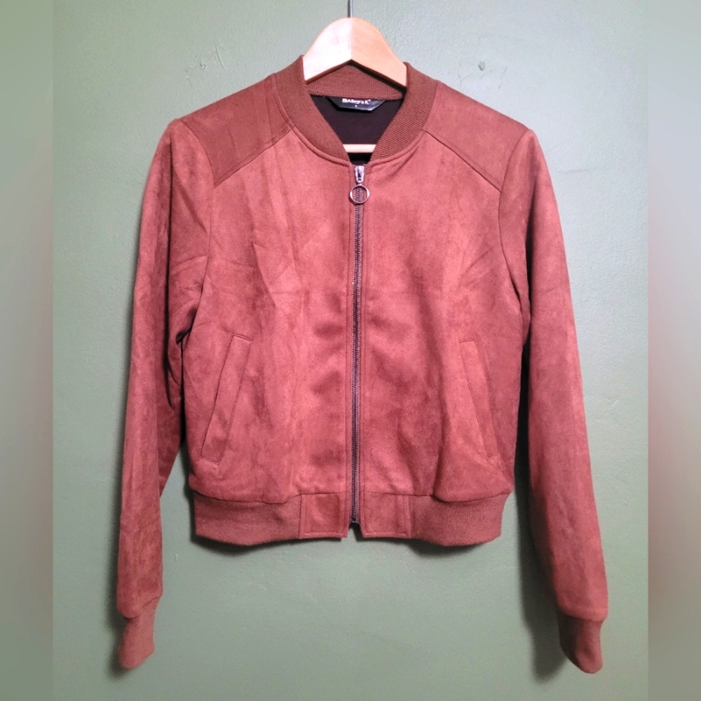 Allegra K Faux Suede Bomber Jacket – Women’s Small